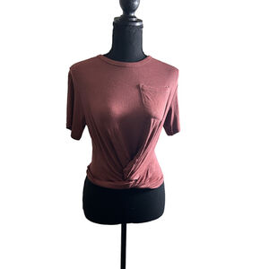 Olivaceous Women's Mauve Crew Neck Twist Front T-Shirt w/Front Pocket Size S